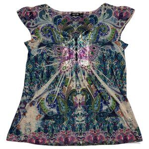Y2K Aesthetic Apt. 9 Butterfly and Paisley Multicolor Cap Sleeve Top